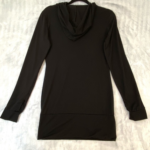 Artistic Taste Cross Neck Hooded Long Sleeve Top with Thumb Holes Sz Med Black - Picture 2 of 7